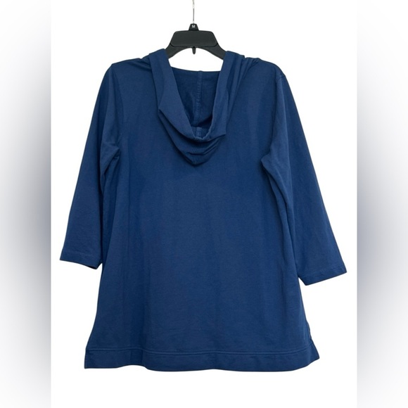 Women’s J. Jill French Terry Embroidered Hooded Tunic Blue Top: Size M Petite - Picture 4 of 8